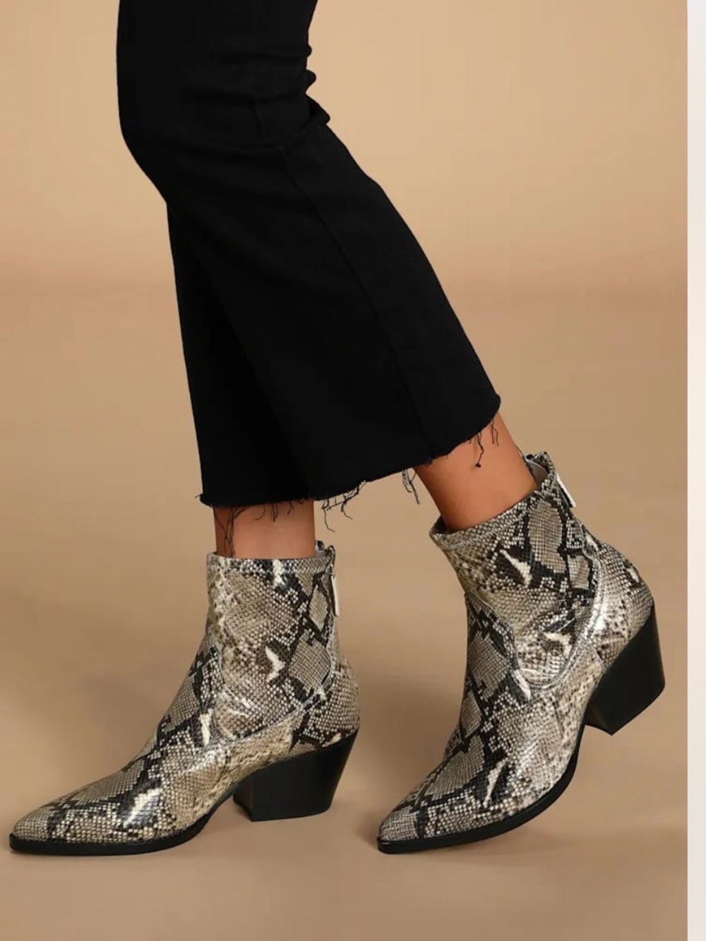 DOLCE VITA Shanta Booties Snake Embossed Western Ankle Boots Black/Beige 7 NWOB